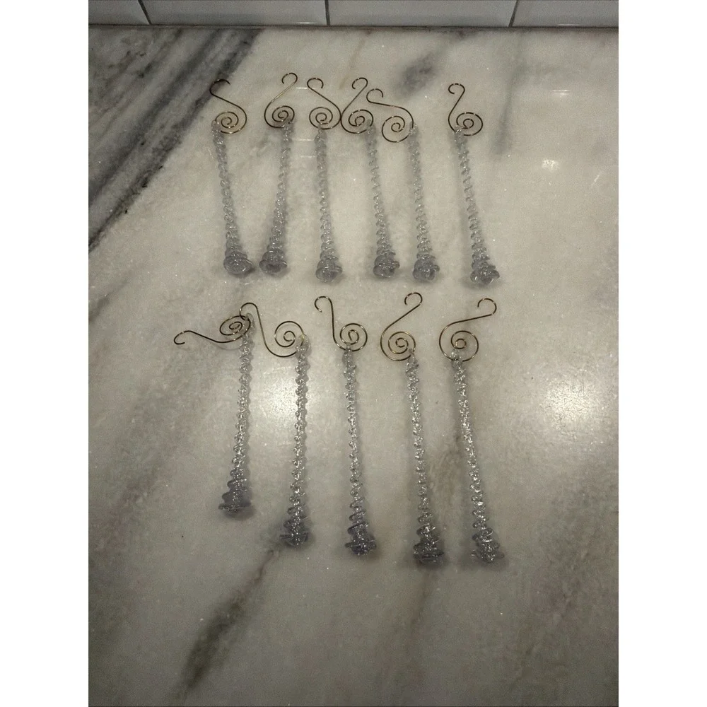Icicle Ornaments Clear Plastic 5 Inches Long Set of 11 With Gold Ornate Hooks 1